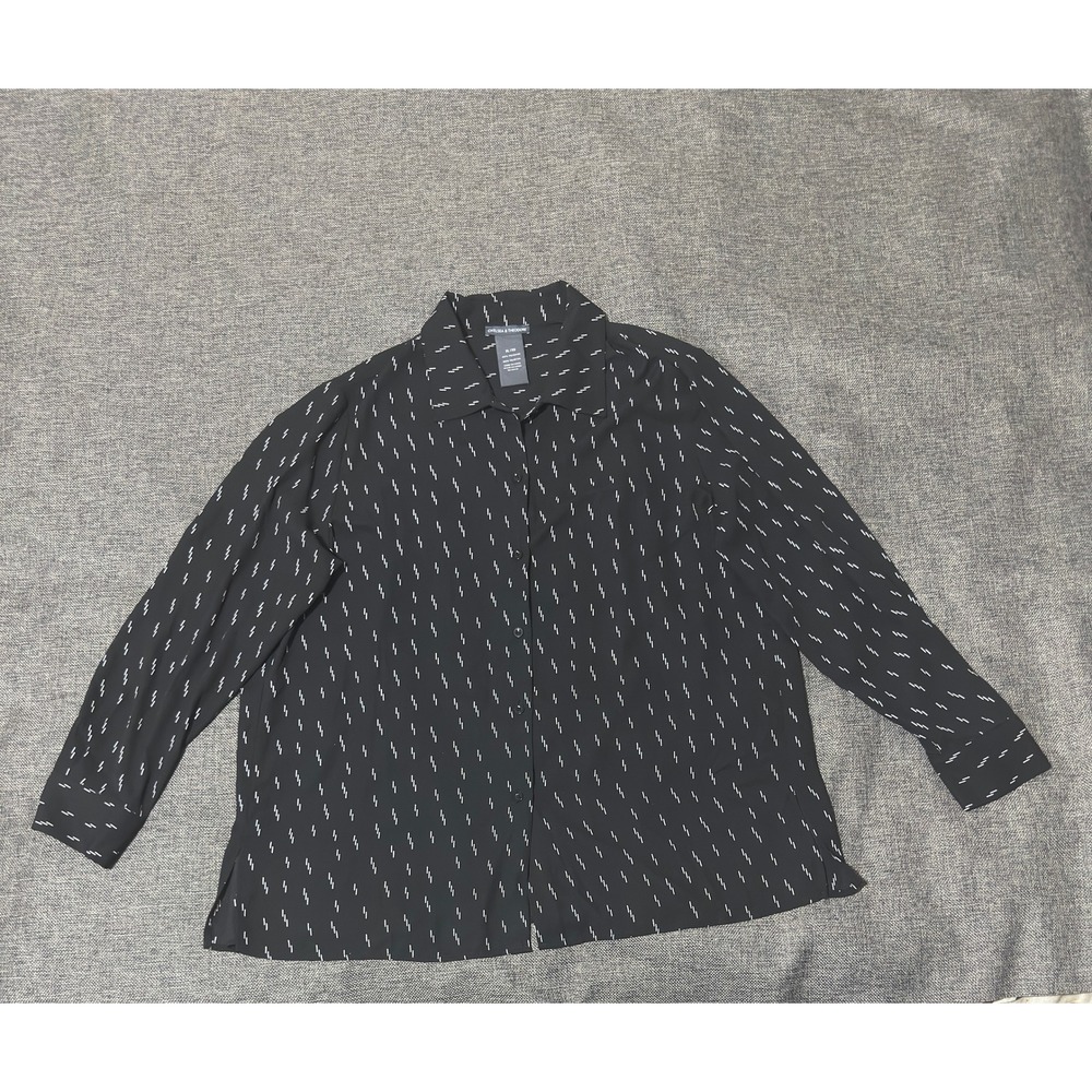Chelsea‎ & Theodore Women's XL Button Up Shirt Lightning Bolt Print Black